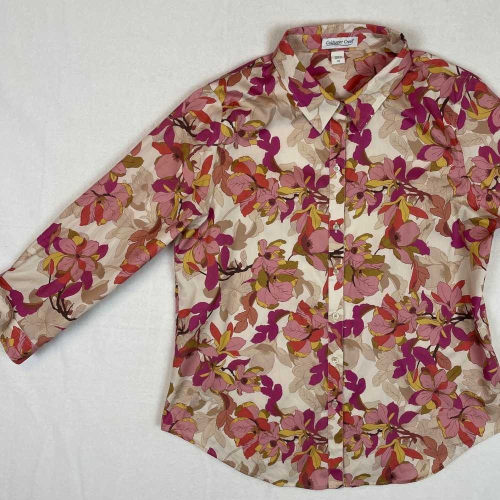 Coldwater‎ Creek Floral Button Down Shirt Long Sleeve Women's Size 14 - Picture 7 of 7